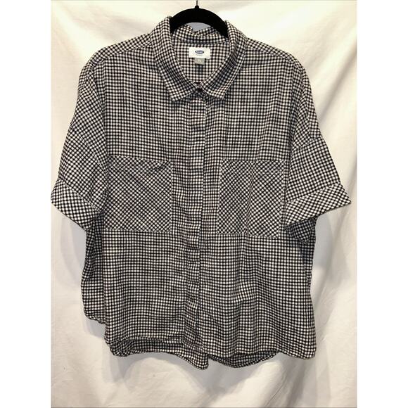 Old Navy Women’s XL Oversized Short Sleeve Gingham Linen Blouse - Picture 1 of 11